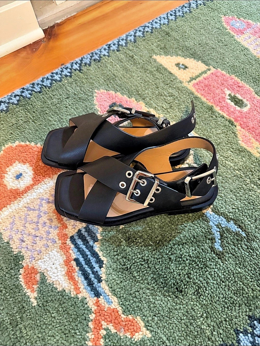 Ganni Women's Black Strappy Buckle Sandals
